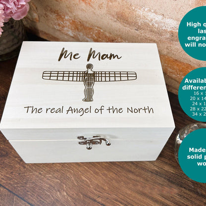 Me Mam - The Real Angel of The North - Geordie Gift - Luxury Wooden Memory Box