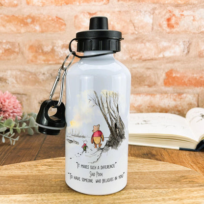 Pooh Bear & Piglet Disney Teacher Water Bottle Personalised Message End of School Year Thank you Gift - Tutor - TA - Teaching Assistant.