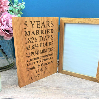 5th Anniversary Personalized Oak Photo Frame - Anniversary or Valentines Day Gift