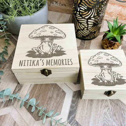 Frog Mushroom Illustration Cottage Core Engraved Wooden Box Christmas Gift Birthday Present Secret Santa