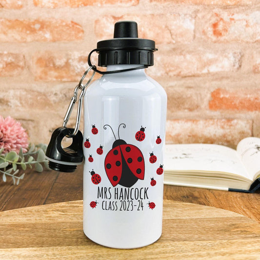 Ladybug Teacher Name Personalised Message Water Bottle | Gift | Leaving School Gift | Teachers Gift | School