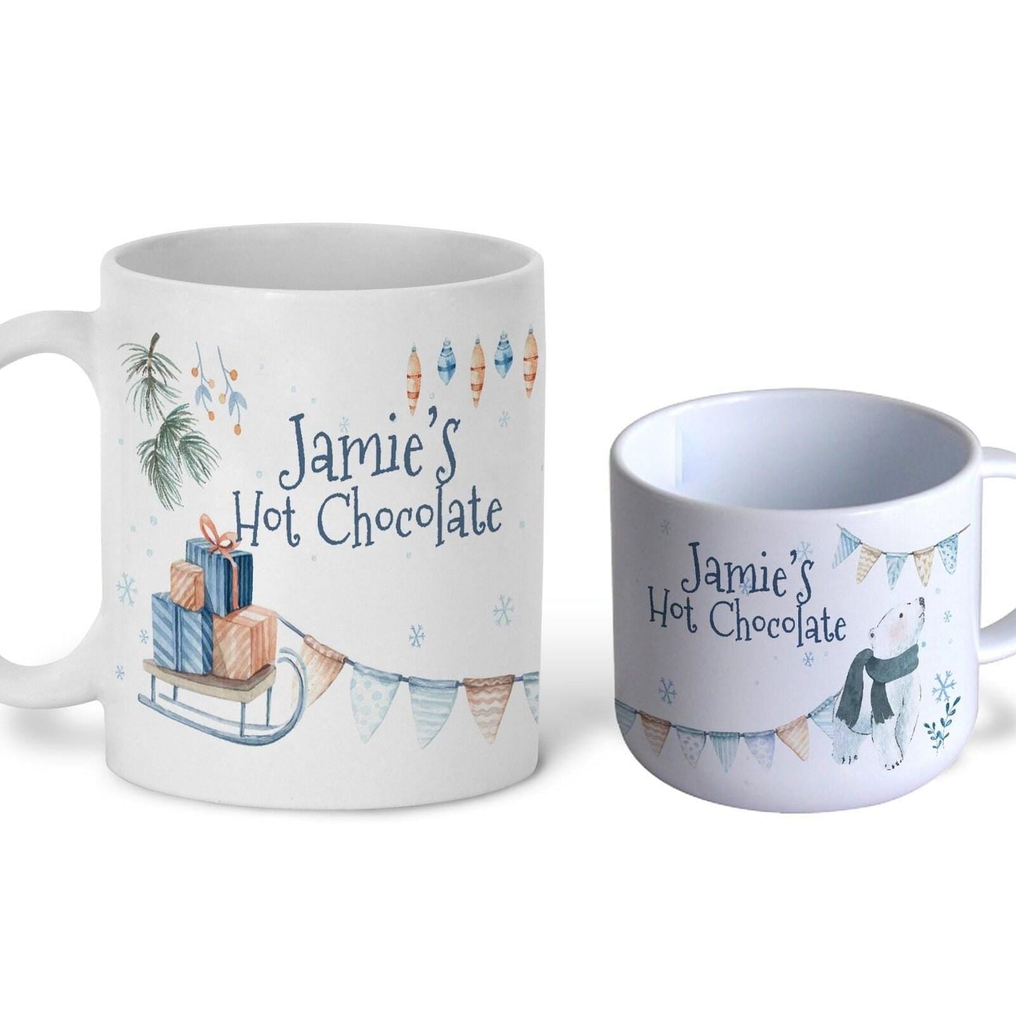 Polar Bear Sleigh Christmas Hot Chocolate Gift XMAS Children's Personalised Mug Unbreakable Kids Toddler Child Safe