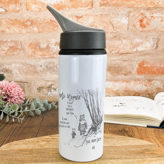 Winnie the Pooh & Piglet Big Difference Teacher Personalised Gift Water Bottle