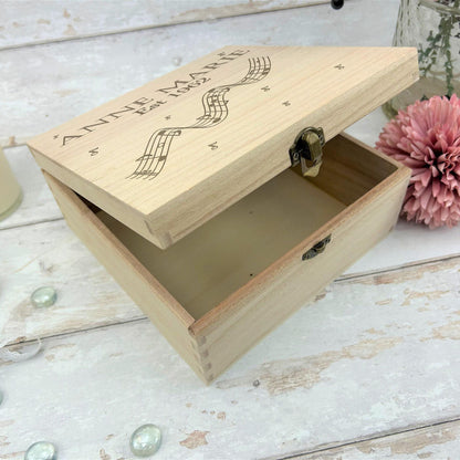 Music Notes / Music Sheet Personalised Wooden Memory Keepsake Box
