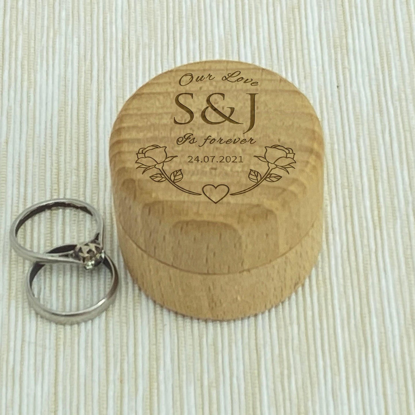 Love Forever Rose Date Wedding Ring Carrier Box Personalised Engagement Gift