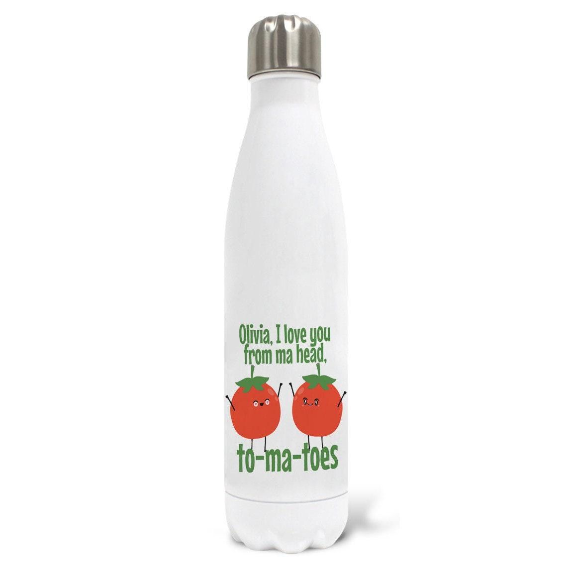 Love You Tomato Personalised Water Bottle Valentine's Day Boyfriend Girlfriend Gift Partner Love