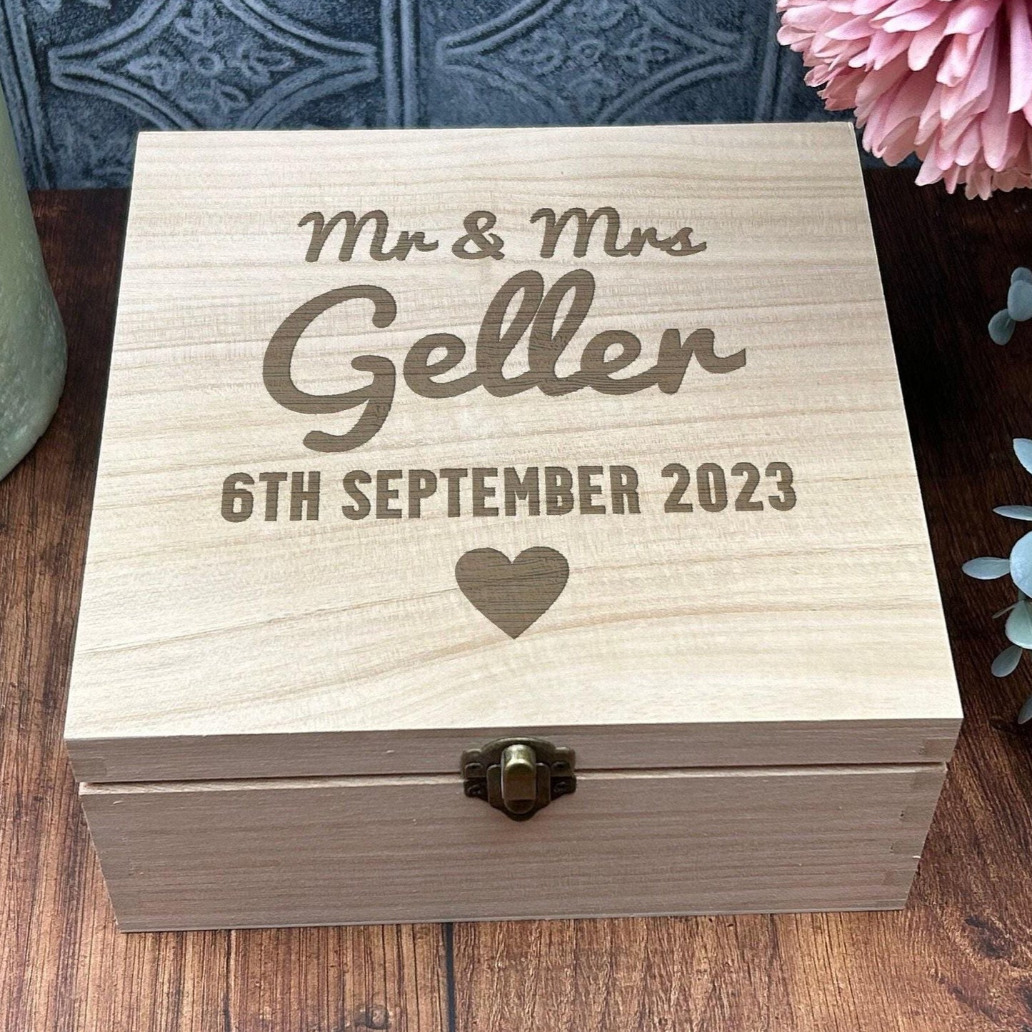 Mr & Mrs Wedding Day Wooden Memory Keepsake Box - Personalised Gift