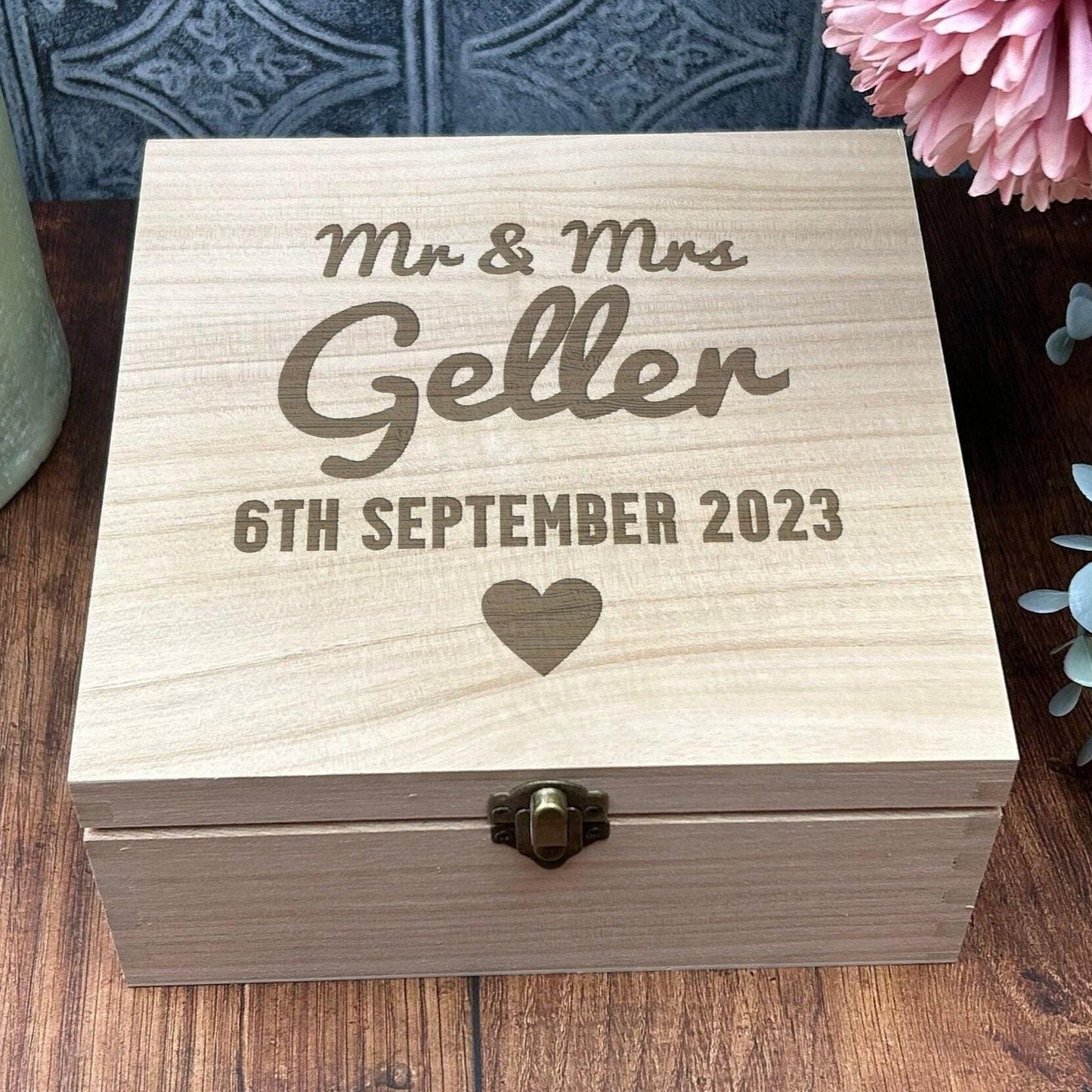 Mr & Mrs Wedding Day Wooden Memory Keepsake Box - Personalised Gift
