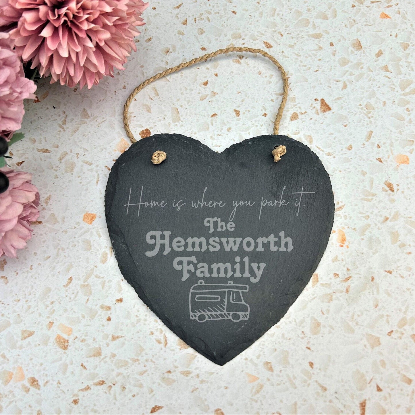 Home Is Where You Park It - Holiday Sign - Beach Caravan Motorhome - Personalised Slate Heart Plaque