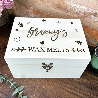 Hearts & Leaves Wax Melts Wooden Storage Box Personalised Gift