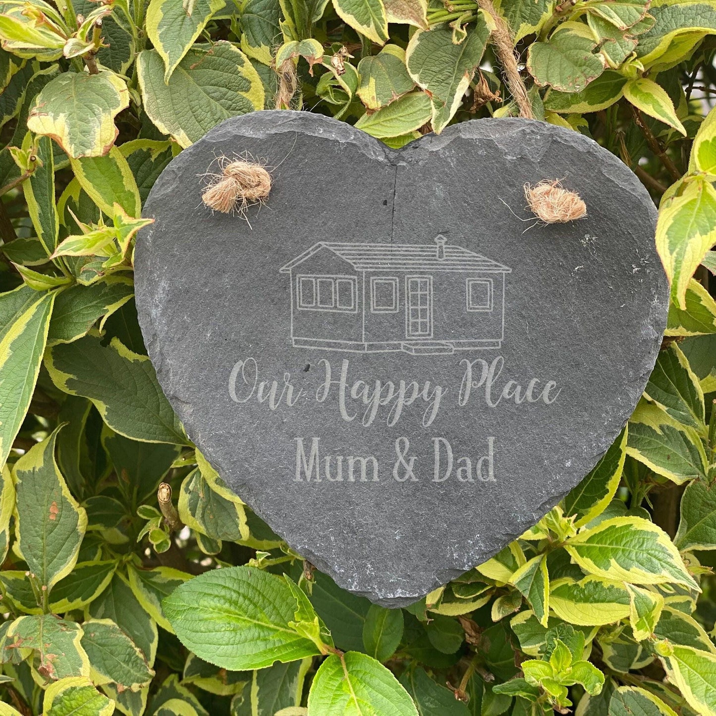 Our Happy Place - Holiday Home Sign - Beach Caravan House - Personalised Slate Heart Plaque Gift