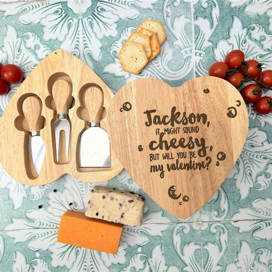 Sounds Cheesy Valentine's Day Heart Shape Cheese Board Set - Personalised Gift