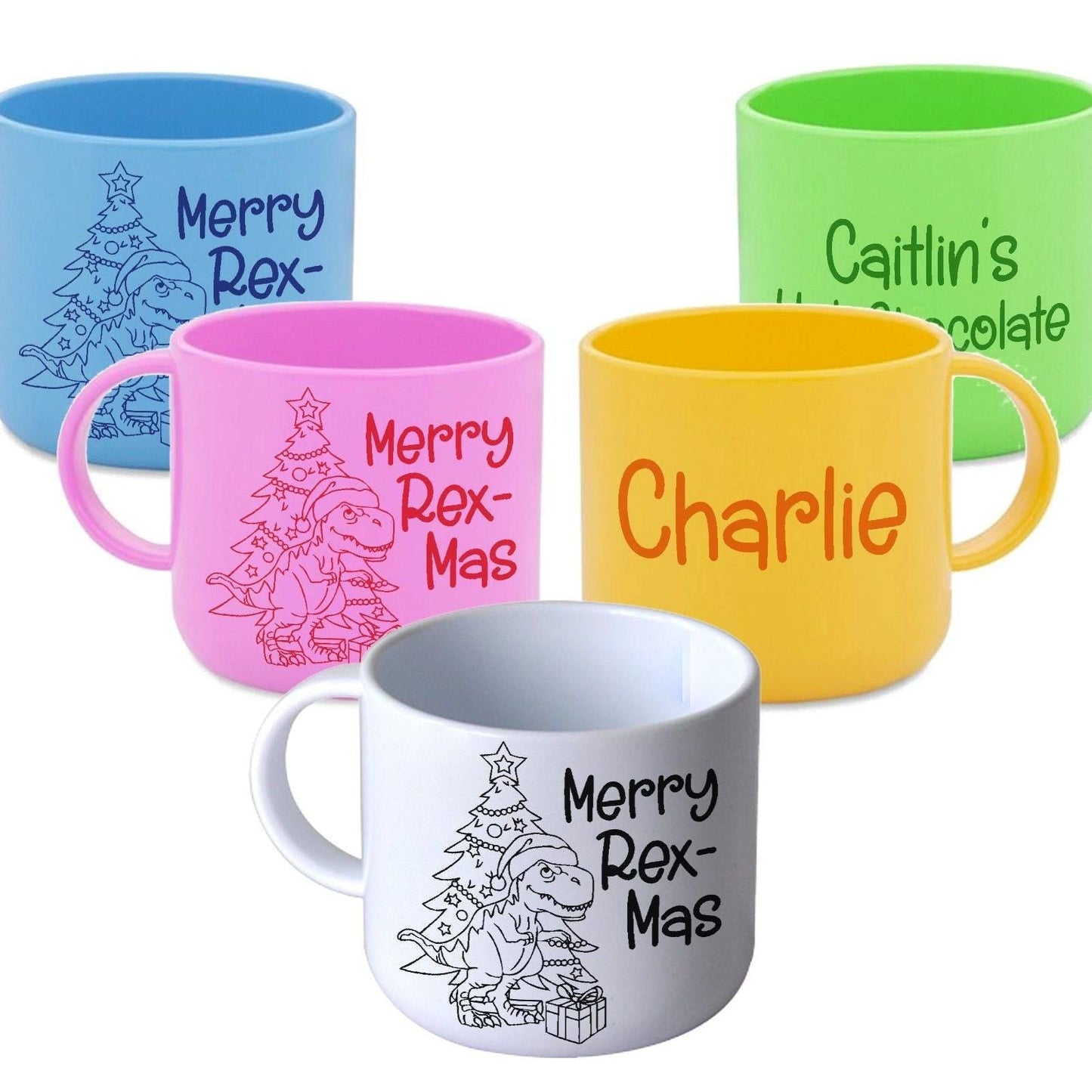 Merry Rex-Mas Dinosaur T Rex Christmas Personalised Mug for Toddlers 6oz Polymer Unbreakable Child Safe Gift