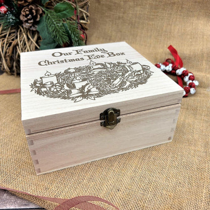 Wreath and Candles Victorian Style Wooden Christmas Eve Box Personalised Xmas Treats Gift