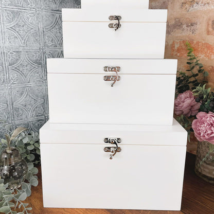 Alice in Wonderland White Wooden Box - Mad Hatter Memory Keepsake Storage Box