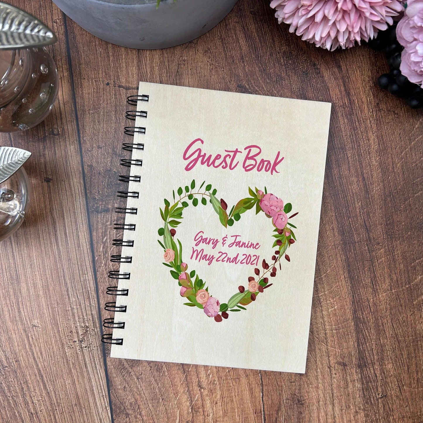 Floral Heart Wreath Personalised Wedding Guest Book