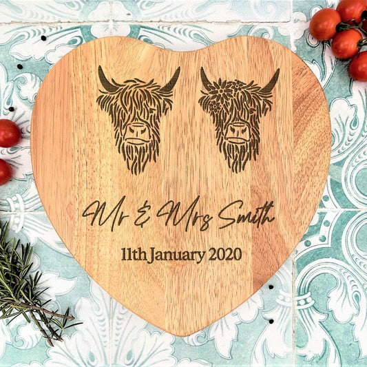Highland Cows Personalised Engraved Couple Chopping Board - Wedding Gift