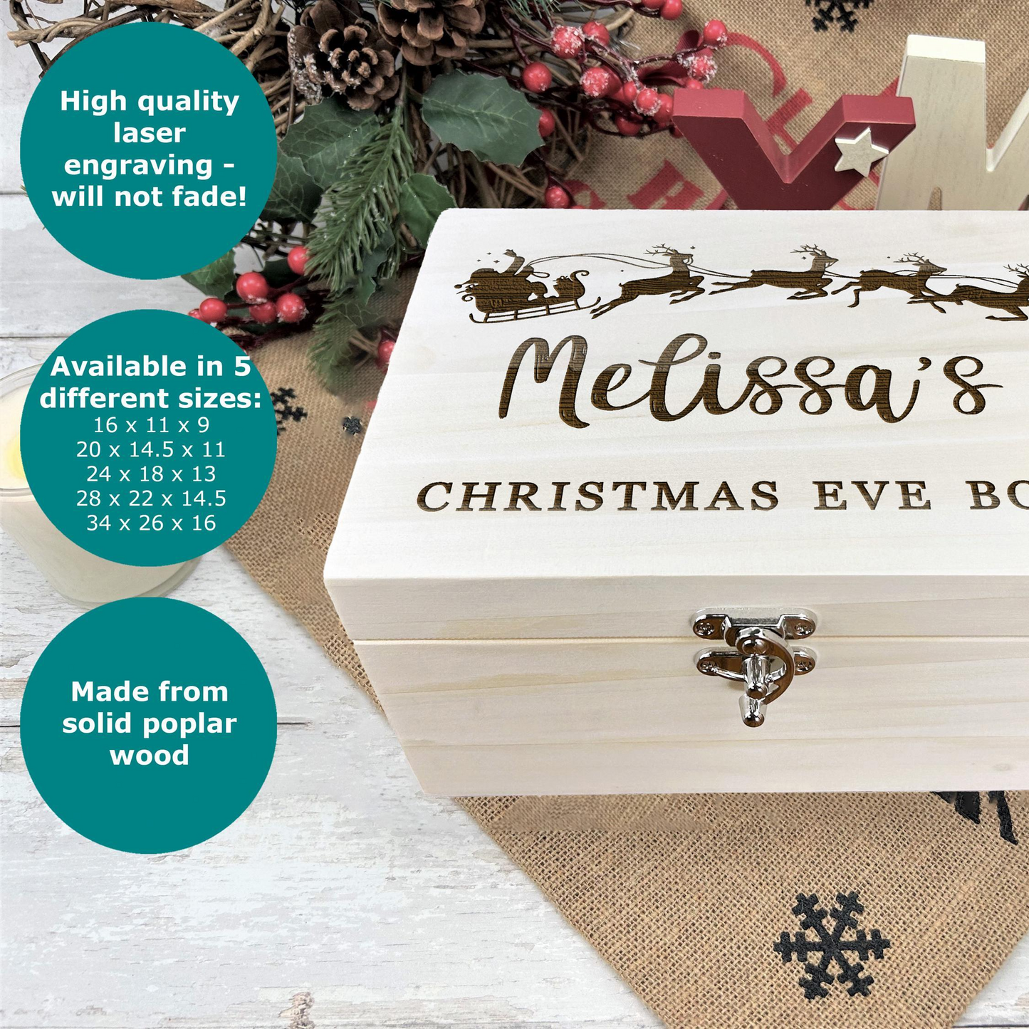 a personalized christmas eve box on a table