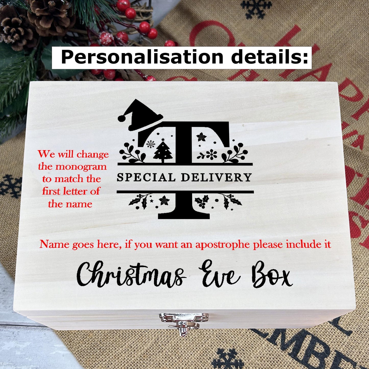 Christmas Monogram Engraved Personalised Xmas Eve Treats Box