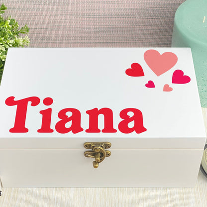 Hearts - Any Colour - Personalised Jewellery Trinkets Box - Birthday Gift