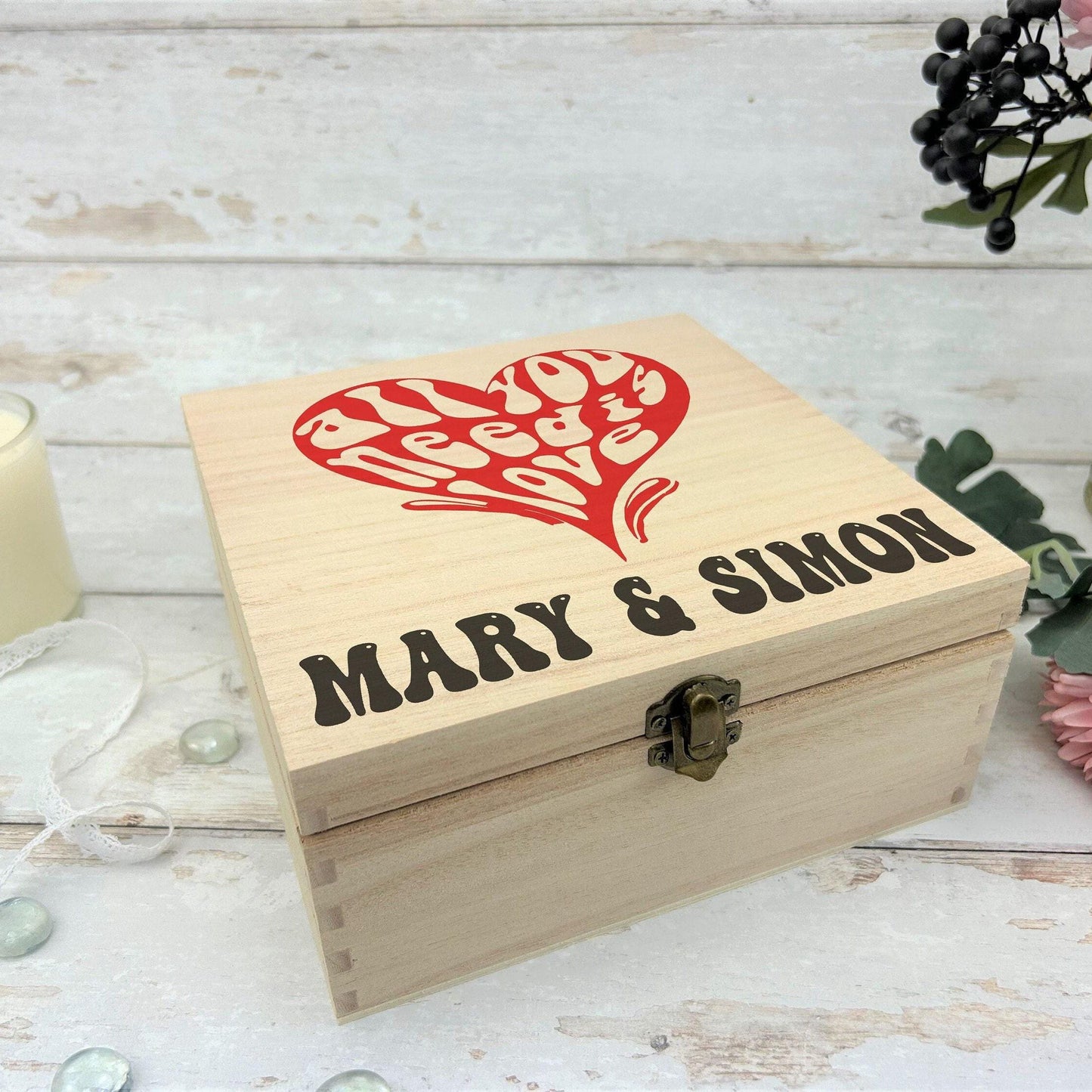All You Need Is Love Beatles Personalised Wooden Memory Keepsake Box - Valentine's Gift