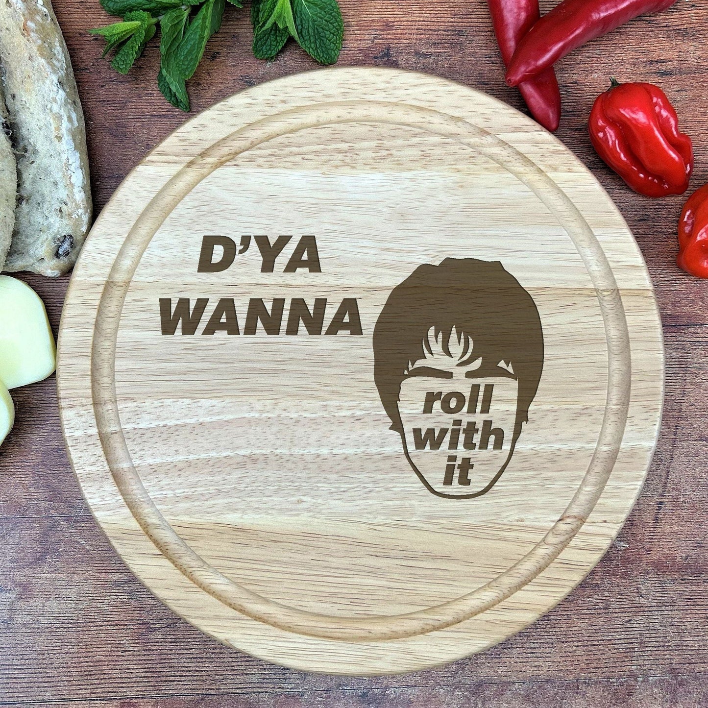 Oasis Engraved Chopping Board - Roll with It - Music Fan Gift - Funny Kitchen Decor - Birthday Gift Christmas Present