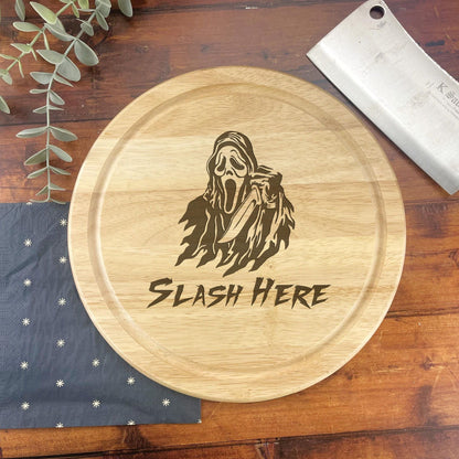 a cutting board with a picture of a man on it