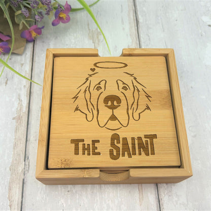 Saint Bernard Dog Engraved Bamboo Coaster Set New Home Décor House Warming Gift Christmas Gift Birthday Present