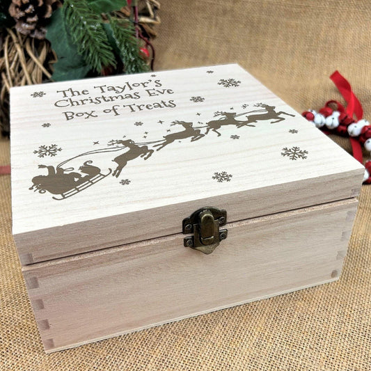 Santa Sleigh and Reindeer Silhouette Engraved Personalised Christmas Eve Box
