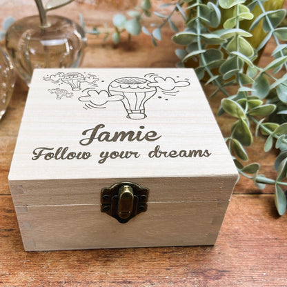 Follow Your Dreams Wooden Engraved Keepsake Box - Personalised Positivity Gift
