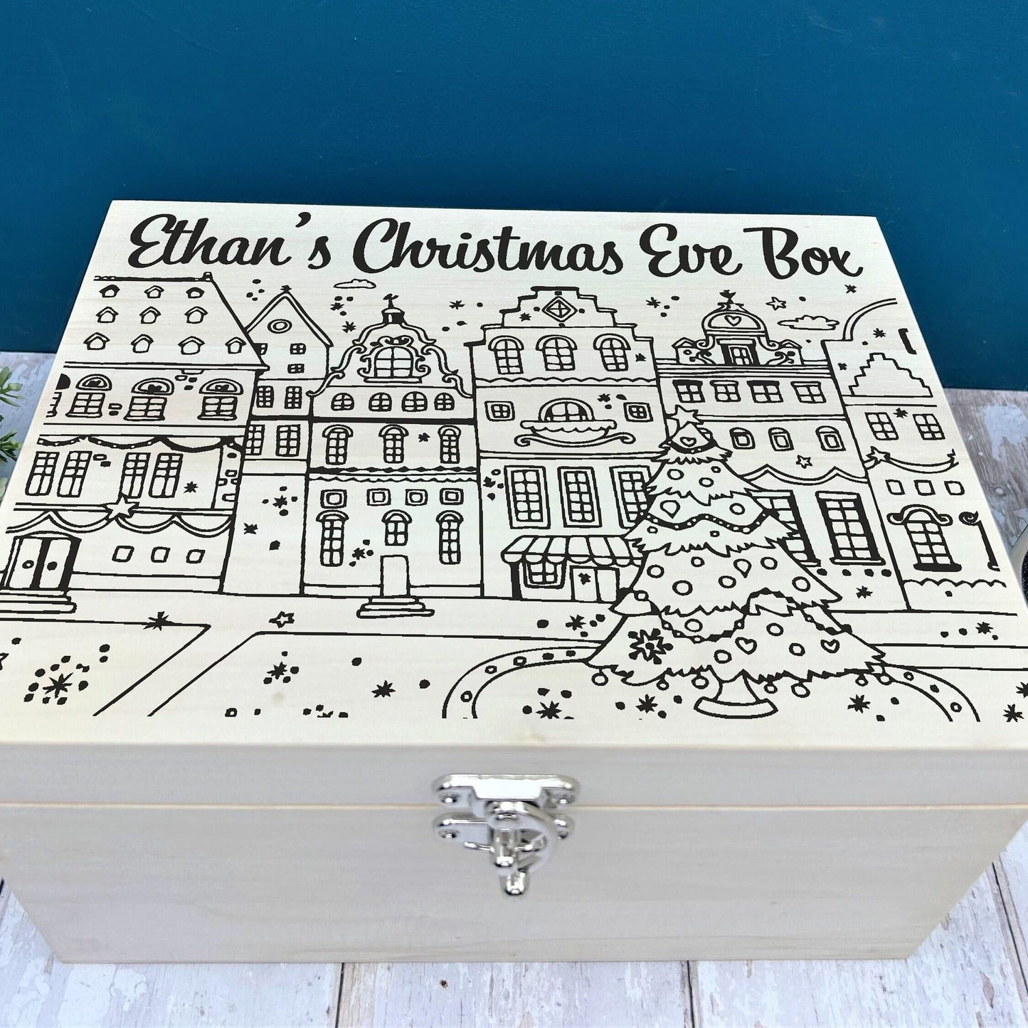 Christmas Town Silhouette Xmas Eve Treats Box Personalised Gift