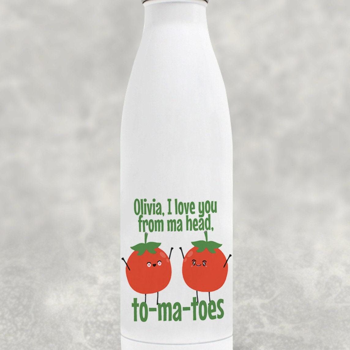Love You Tomato Personalised Water Bottle Valentine's Day Boyfriend Girlfriend Gift Partner Love