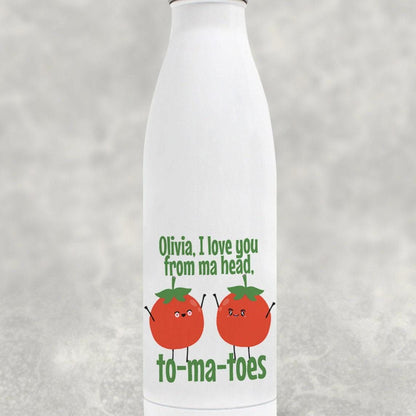 Love You Tomato Personalised Water Bottle Valentine's Day Boyfriend Girlfriend Gift Partner Love