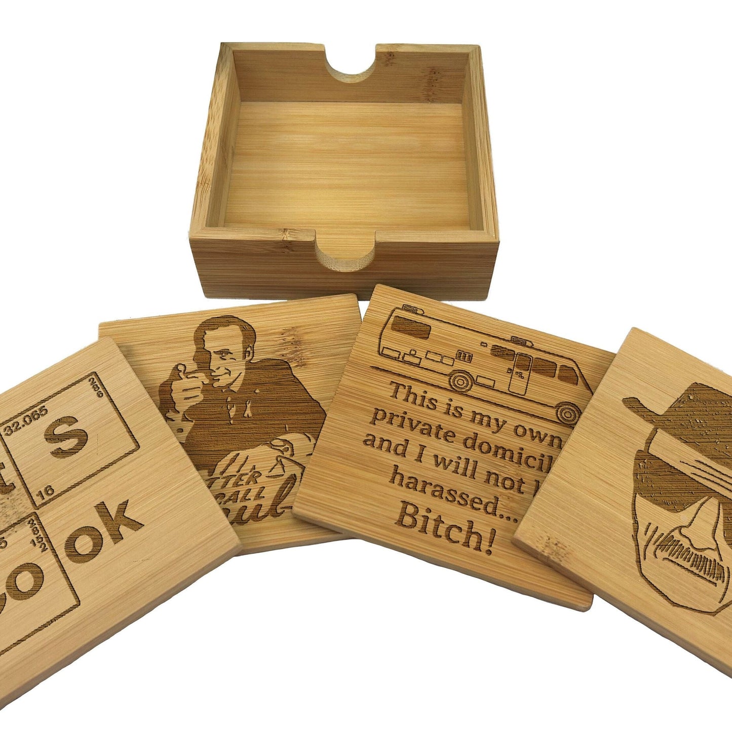 Breaking Bad Heisenberg Walter White Better Call Saul Jesse Pinkman Bamboo Engraved Coaster Set New Home Décor House Warming Gift