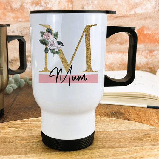 Rose Gold Monogram Mum Travel Mug Mother's Day Gift