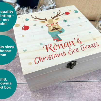 Hipster Deer Personalised Wooden Christmas Eve Box