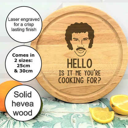 a cutting board with a picture of a man on it