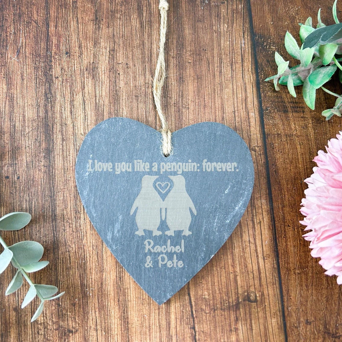 Love You Like A Penguin Slate Valentine's Heart - Personalised Gift - Anniversary - Engagement - Birthday