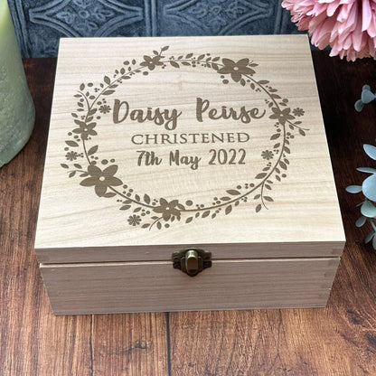 Floral Christening Wooden Memory Box Personalised Christening / New Baby Gift