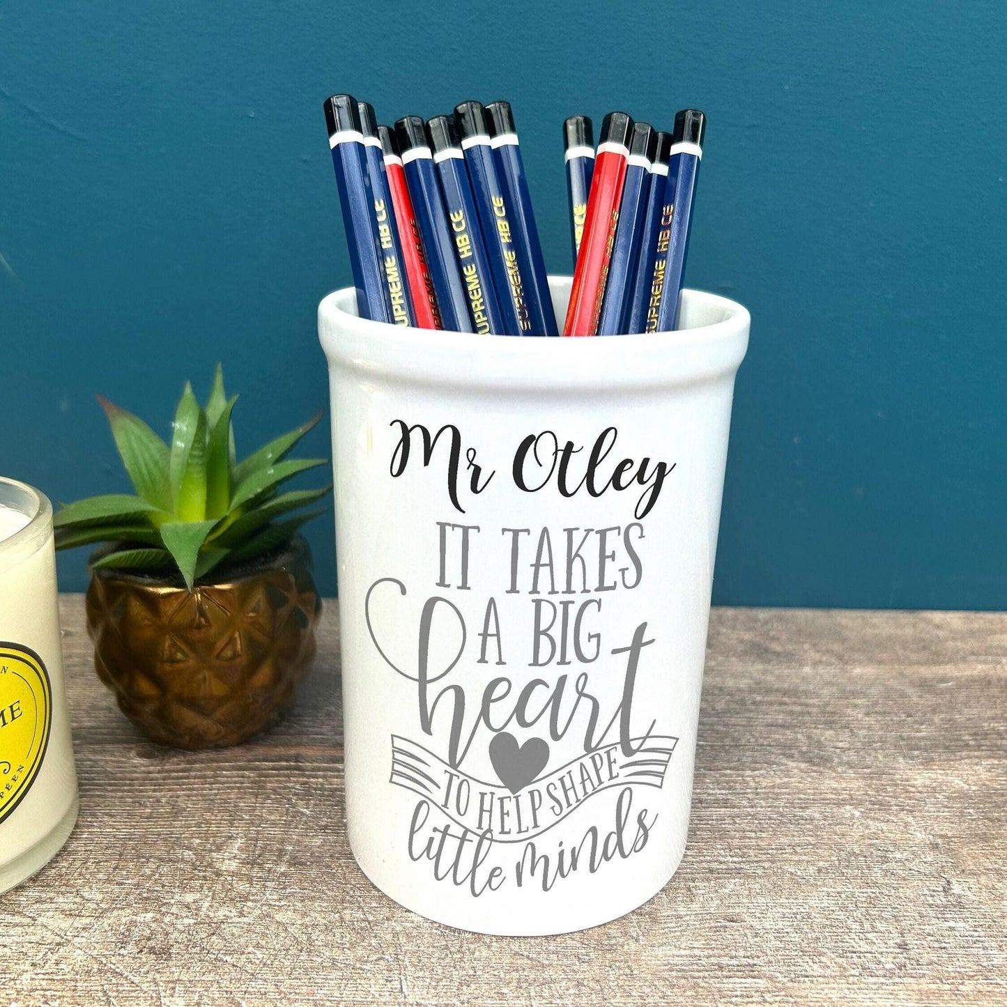 It Takes A Big Heart Teacher End of Term School Thank You Pen Pencil Pot Personalised Gift
