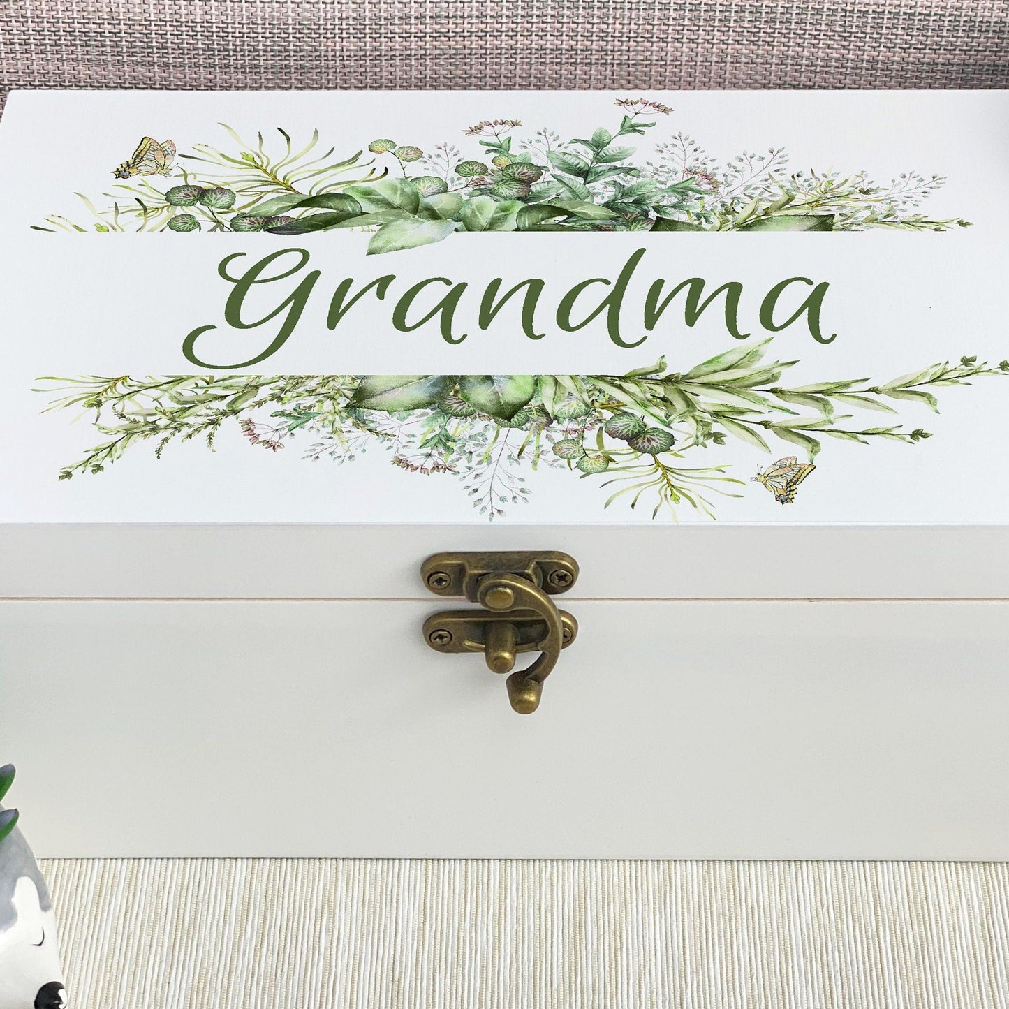 Botanical Nature Leaf Design Personalised Jewellery Trinkets Box - Grandma / Mother's Day Gift