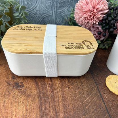 Coolest Mum Penguin Personalised Bamboo Eco Friendly Lunch Box - Mother's Day Gift
