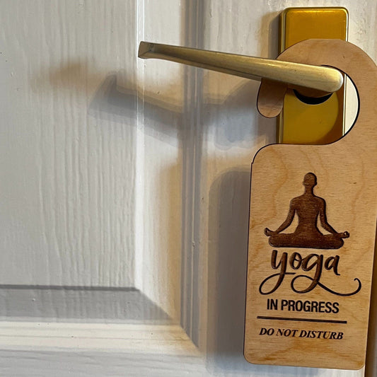 Yoga in Progress Do Not Disturb Engraved Wooden Door Hanger Gift Namaste Zen Exercise Mindfulness Christmas Gift Birthday Present