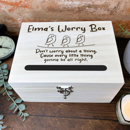 Three Little Birds Don't Worry Box Personalised Primary School Dropbox