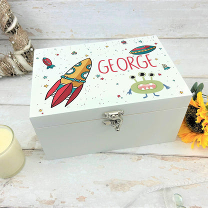 Space Alien Theme Children's Memory Storage Box - Personalised Gift