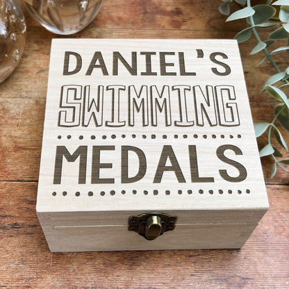 Medal Storage Wooden Box Personalised Sports Person Gift