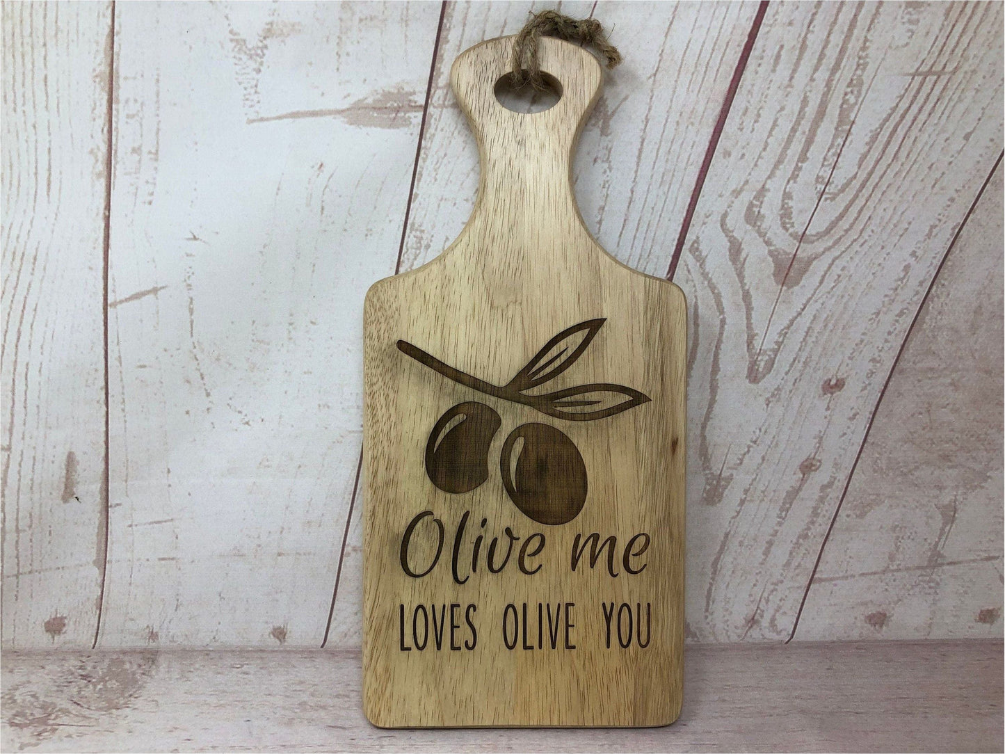 Olive Me Loves You Engraved Wooden Paddle Chopping Board