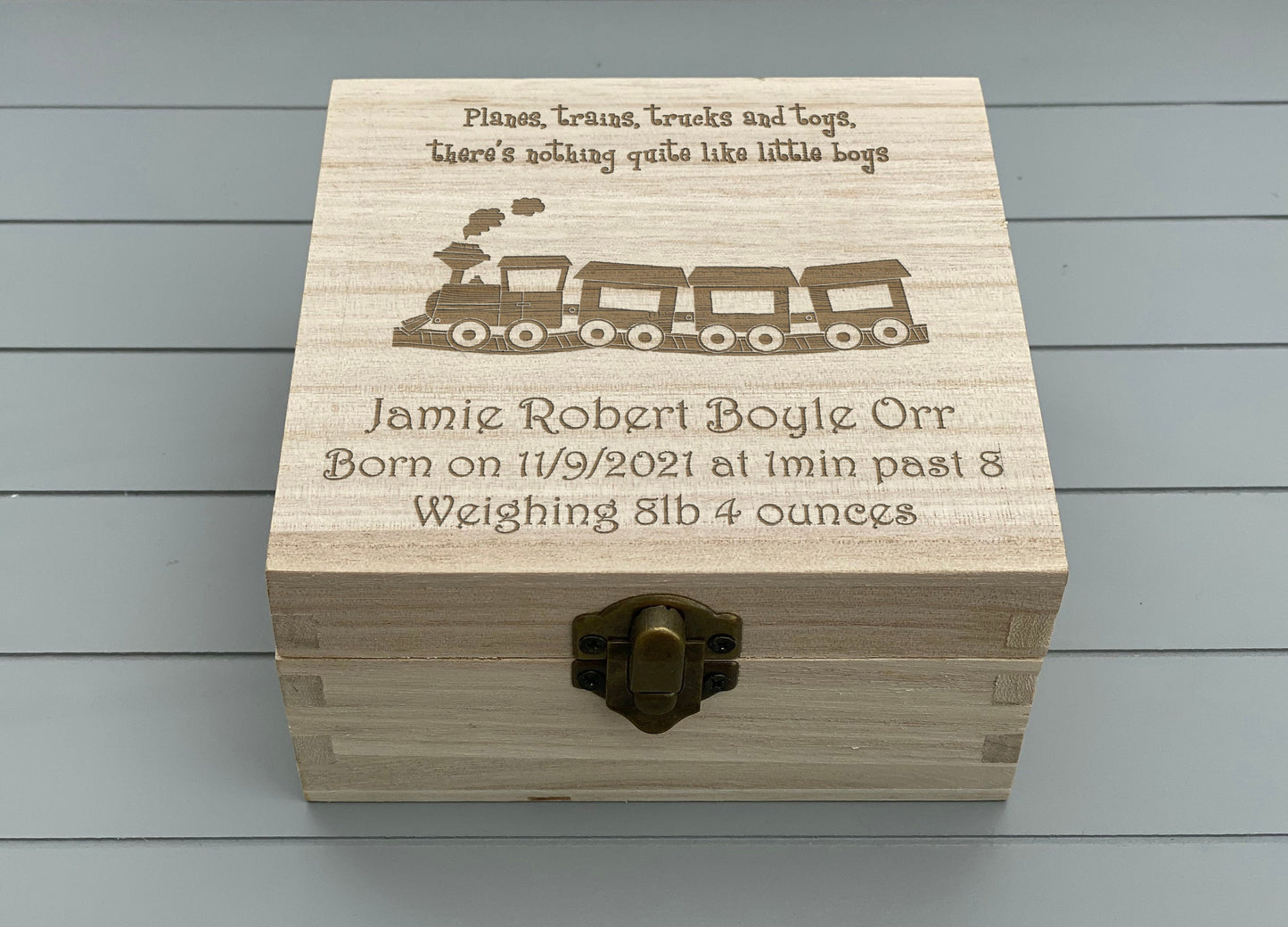 Train Design Personalised Christening / Memory Box