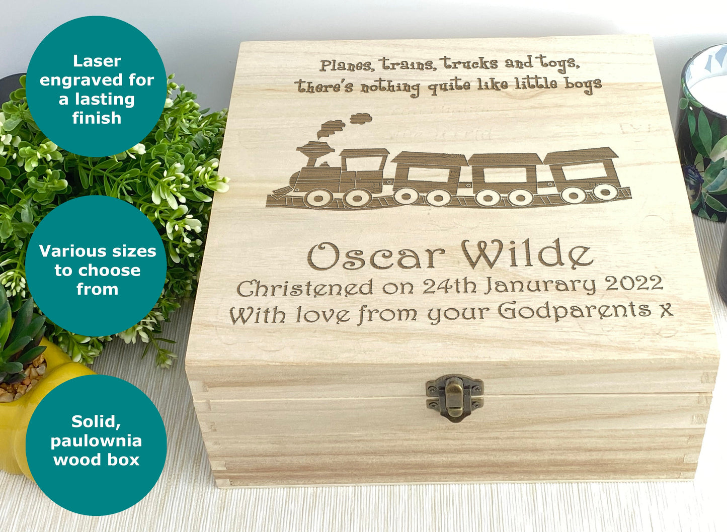 Train Design Personalised Christening / Memory Box