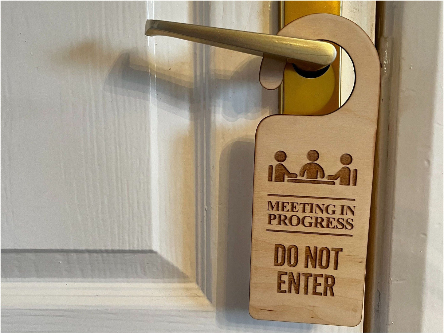 Meeting in Progress Do Not Disturb Engraved Wooden Door Hanger